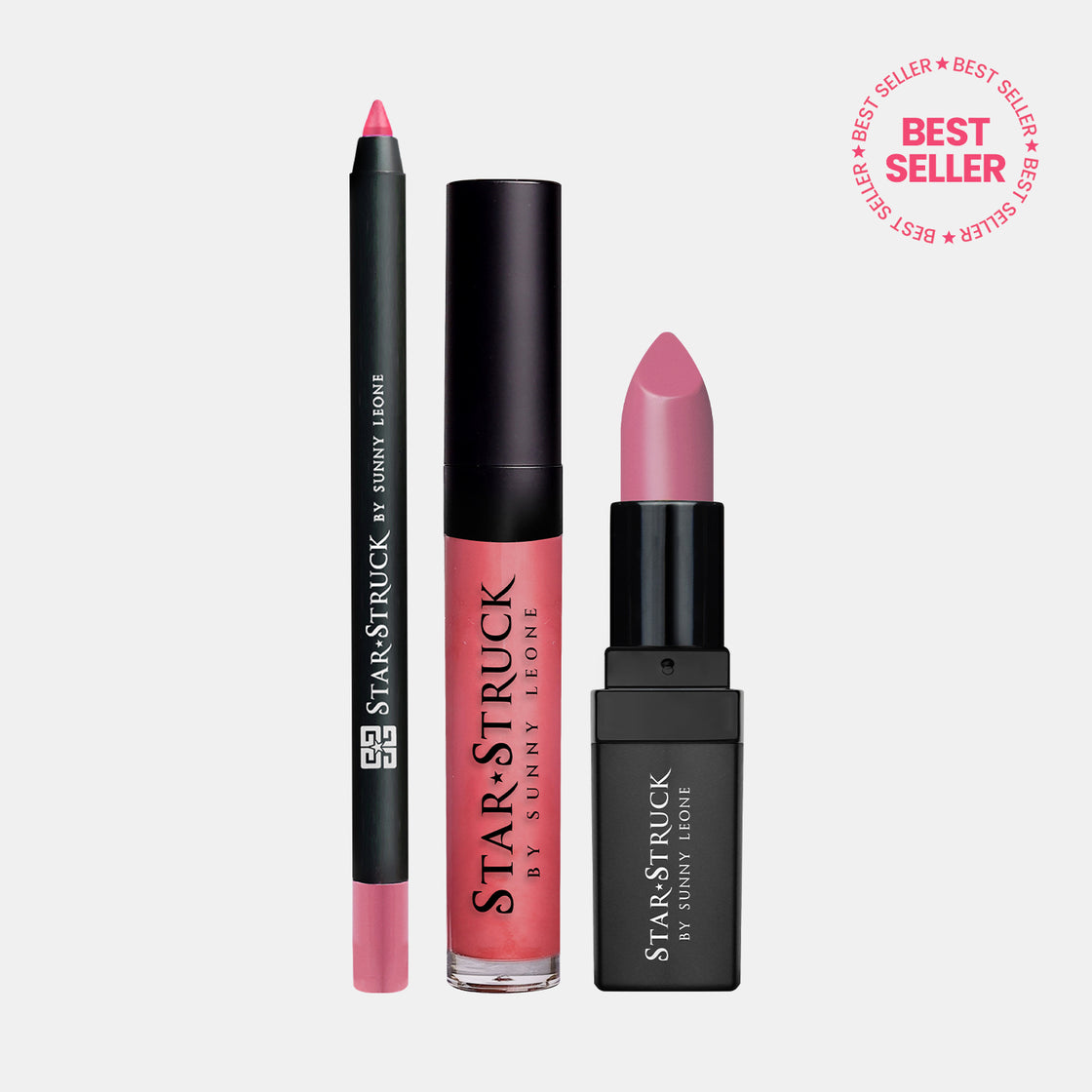 Pink Peony - 3Pcs Lip Kit, Lip Gloss, Lipstick & Lipliner Kit - Pink