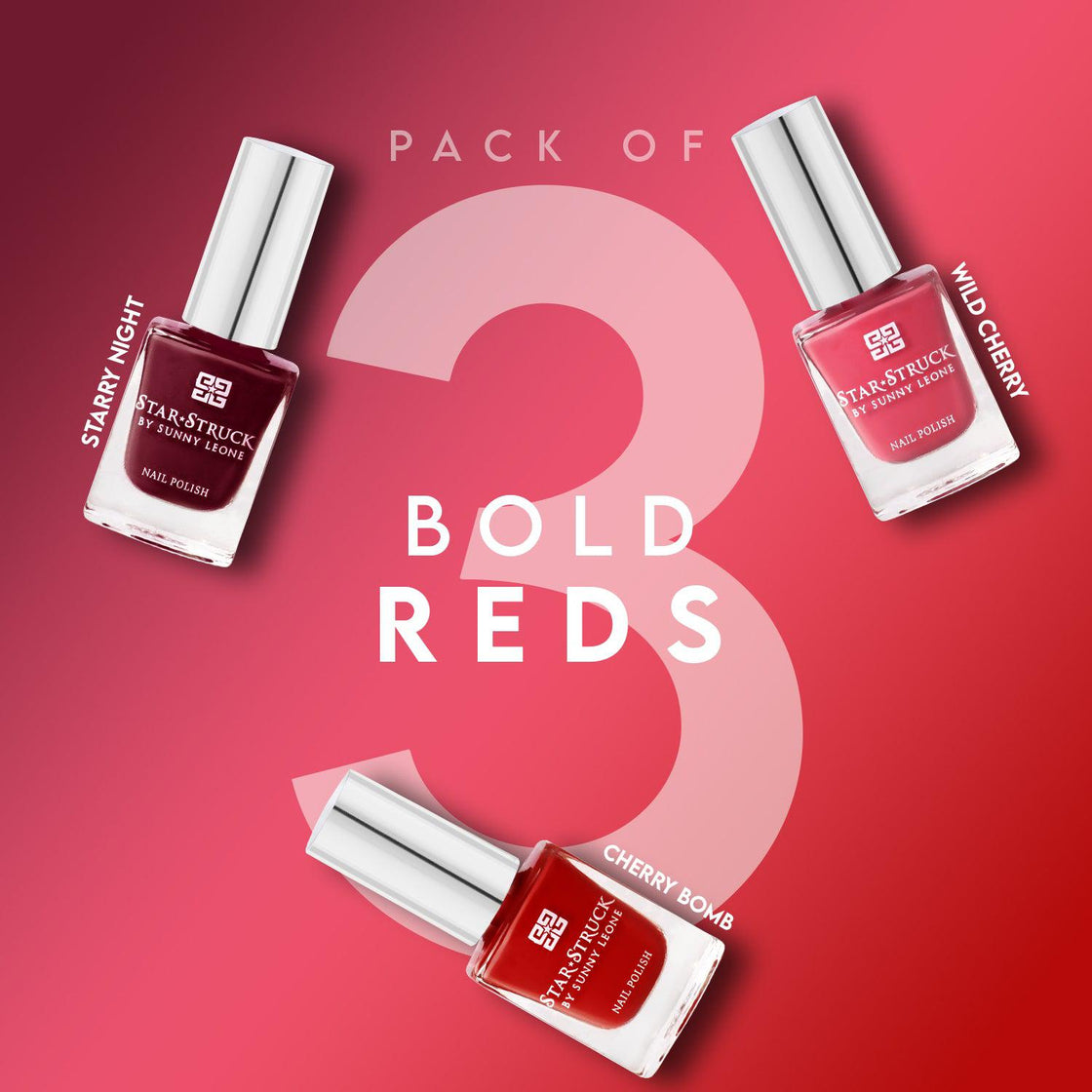 Bold Reds - Pack Of 3-Nail Polish-cruelty free cosmetics-Sunny Leone