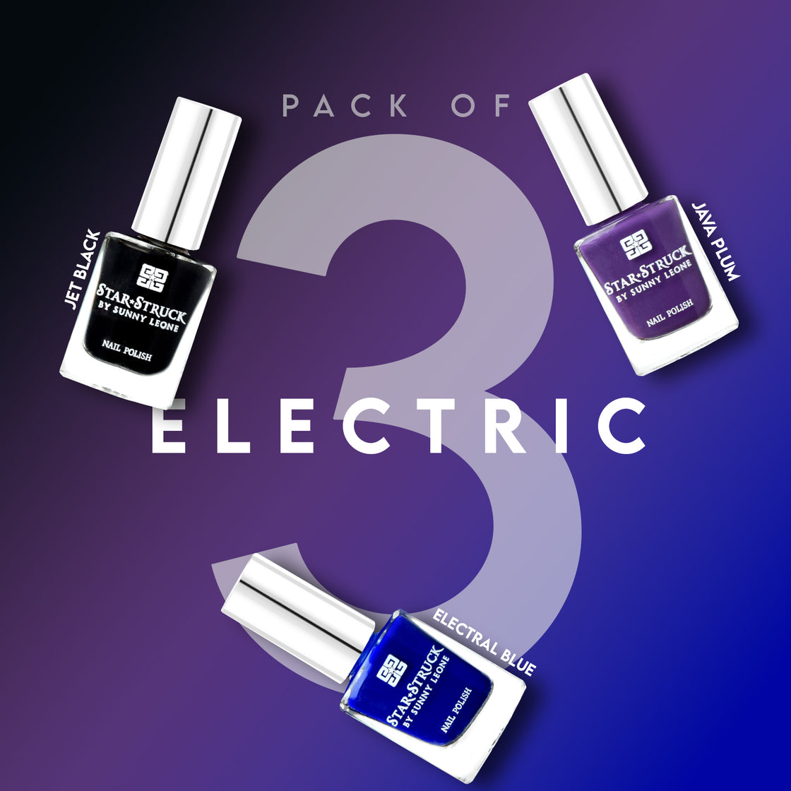 Electric - Pack Of 3-Nail Polish-cruelty free cosmetics-Sunny Leone