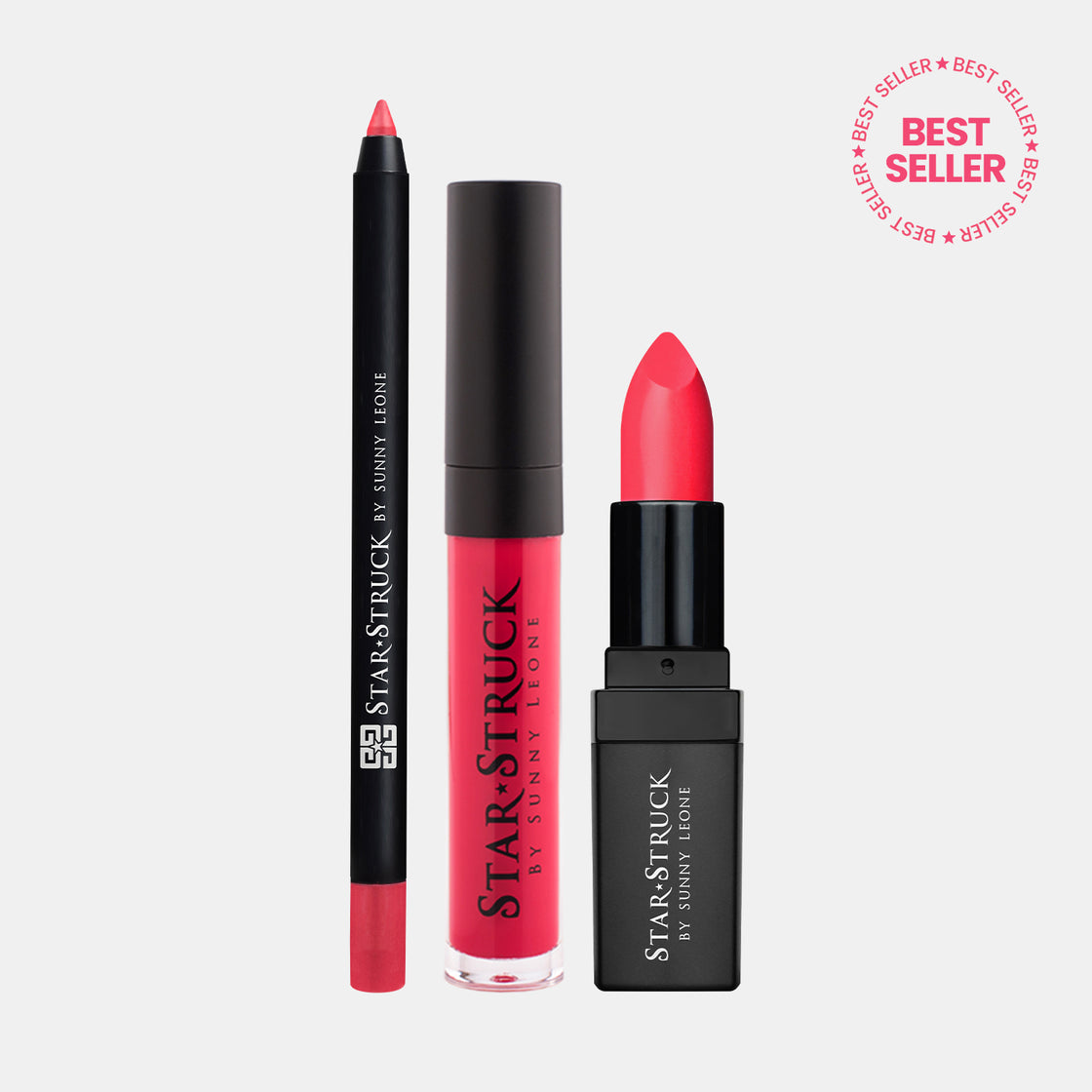 Wild Cherry - 3Pcs Lip Kit, Lip Gloss, Lipstick & Lipliner Kit - Cherry Pink